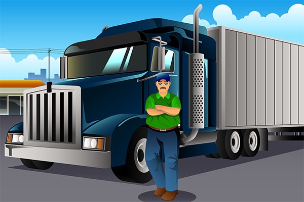 truck driver standing in front of truck