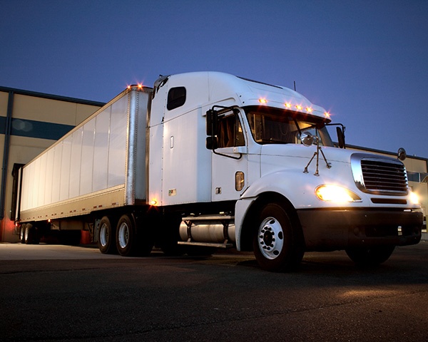 Semi Truck / Tractor Trailer at dock night view