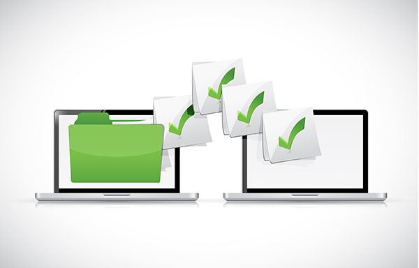 laptops exchanging files illustration design over a white background